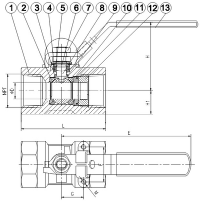 Válvula de bola de acero inoxidable de 1 pieza